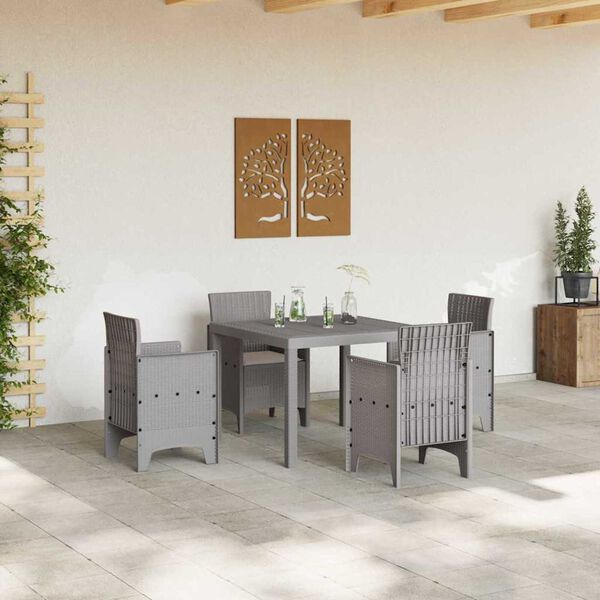 vidaXL Conjunto de Comedor de Jard&iacute;n 5 pcs Gris Claro Ratan Polt