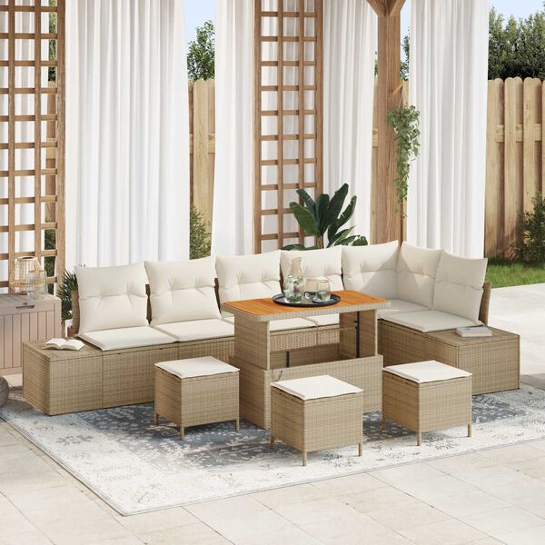 vidaXL Conjunto de sof&aacute;s de jard&iacute;n con coj&iacute;n 10 pcs Beige Polirat&aacute;n