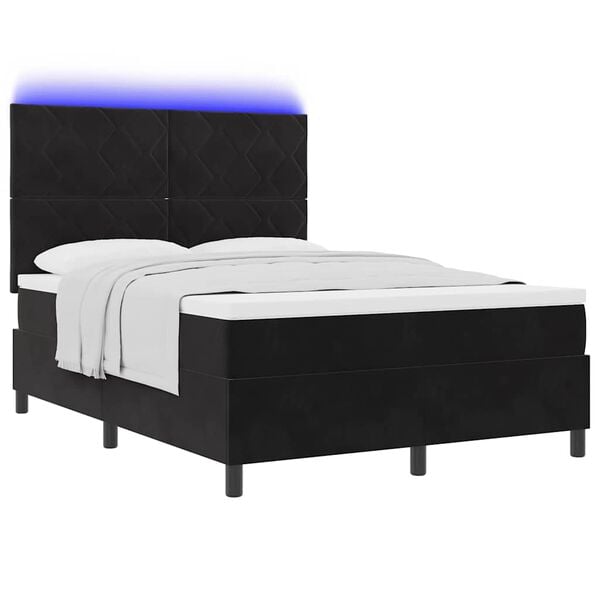 vidaXL Cama Box Spring LED con colch&oacute;n Negro 140 x 190 cm tela