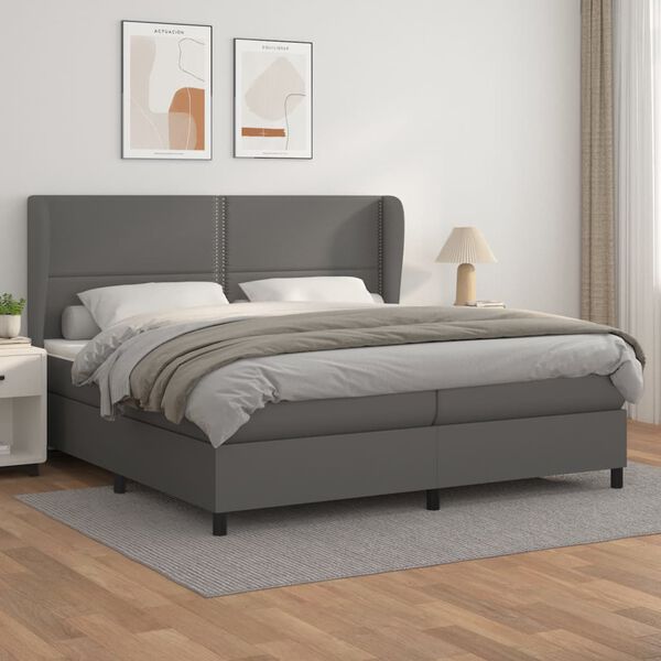 vidaXL Cama box spring con colch&oacute;n cuero sint&eacute;tico gris 200x200 cm