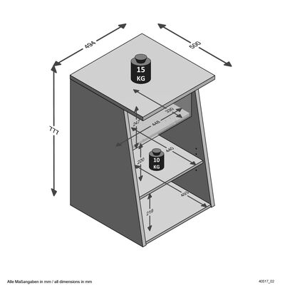 FMD Mesita gaming auxiliar 2 compartimentos abiertos 49,4x50x77,7 cm
