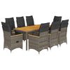 vidaXL Set comedor jard&iacute;n 9 pzas y cojines rat&aacute;n sint&eacute;tico gris