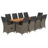vidaXL Set de mesa y sillas de jard&iacute;n 11 pzas y cojines rat&aacute;n PE gris