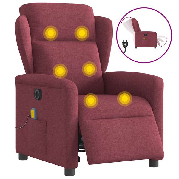 vidaXL Sill&oacute;n de masaje reclinable el&eacute;ctrico tela rojo tinto