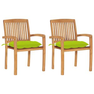 vidaXL Sillas de jard&iacute;n 2 uds madera de teca y cojines verde brillante
