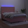 vidaXL Cama box spring colch&oacute;n y LED terciopelo rosa 140x190 cm