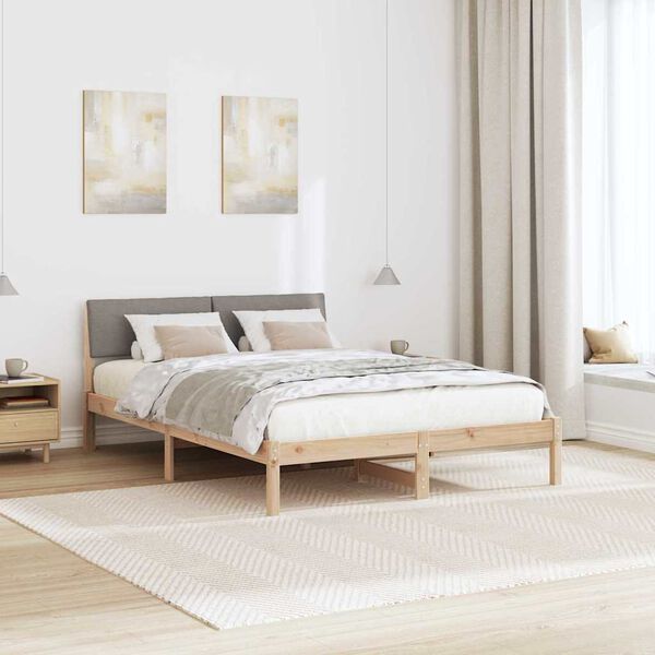 vidaXL Estructura de cama con cabecera Marr&oacute;n y taupe 135 x 190 cm
