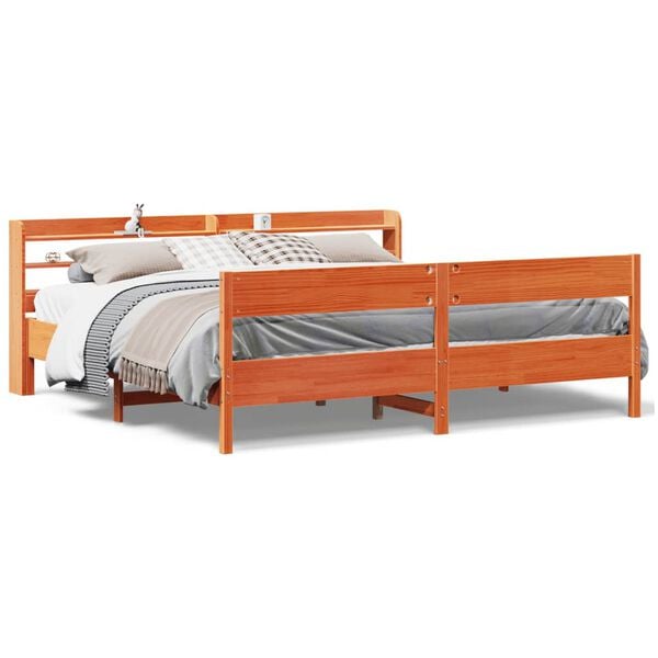 vidaXL Cama sin colch&oacute;n madera maciza de pino marr&oacute;n cera 180x200 cm