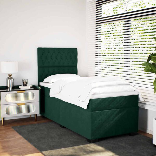 vidaXL Cama box spring con colch&oacute;n terciopelo verde oscuro 80x200 cm
