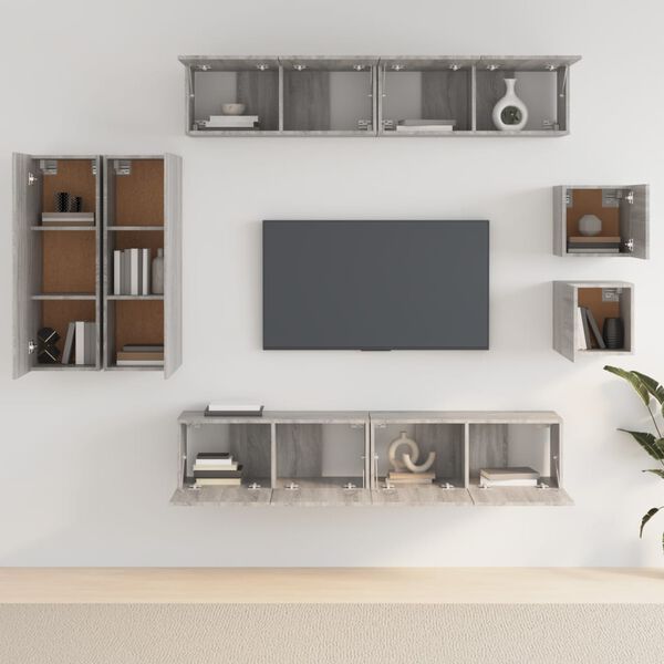 vidaXL Set de muebles para TV 8 pzas madera contrachapada gris Sonoma