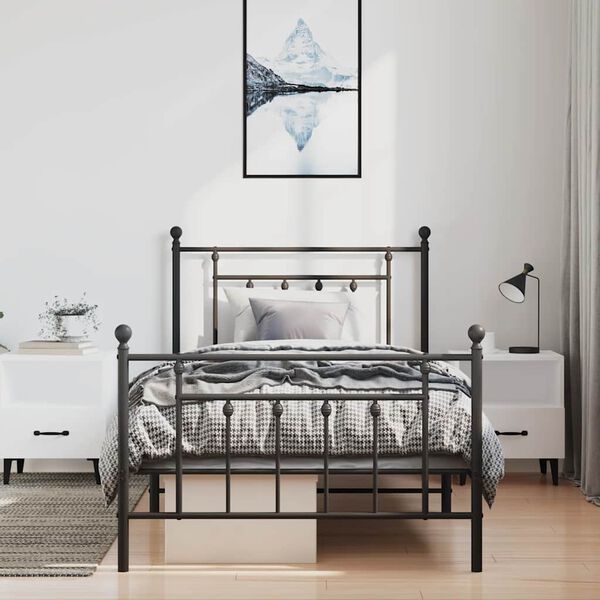 vidaXL Estructura cama sin colch&oacute;n con estribo metal negro 100x190 cm