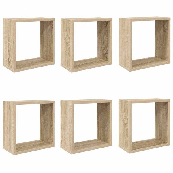 vidaXL Estantes cubo de pared 6 unidades roble Sonoma 30x15x30 cm