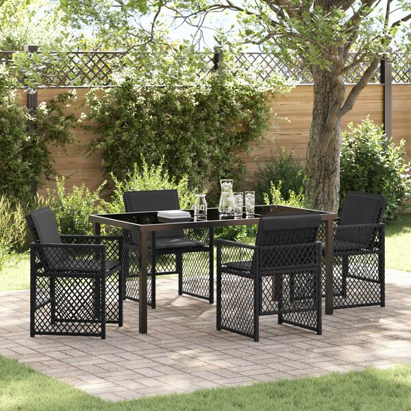 vidaXL Conjunto de Comedor de Jard&iacute;n 5 pcs Negro rat&aacute;n sint&eacute;tico