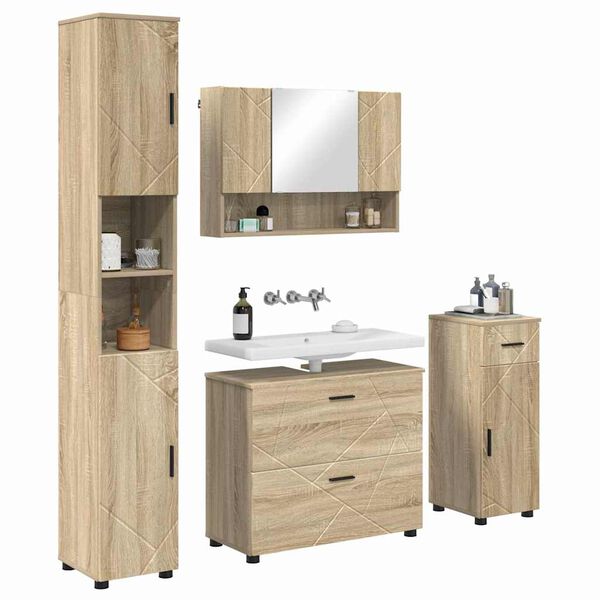 vidaXL Juego de muebles de ba&ntilde;o con caj&oacute;n 4 pcs Roble Sonoma