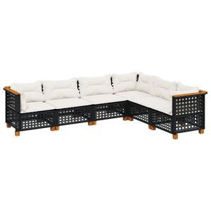 vidaXL Set de sof&aacute;s de jard&iacute;n 6 piezas y cojines rat&aacute;n sint&eacute;tico negro