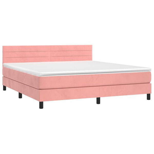 vidaXL Cama box spring colch&oacute;n y LED terciopelo rosa 160x200 cm