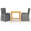 vidaXL Juego de comedor de jard&iacute;n 3 piezas gris