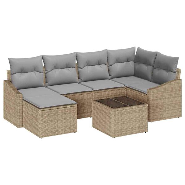 vidaXL Conjunto de sofá de jardín 7 pcs Beige Poliratán