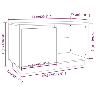 vidaXL Mueble de TV de madera maciza de pino negro 74x35x44 cm