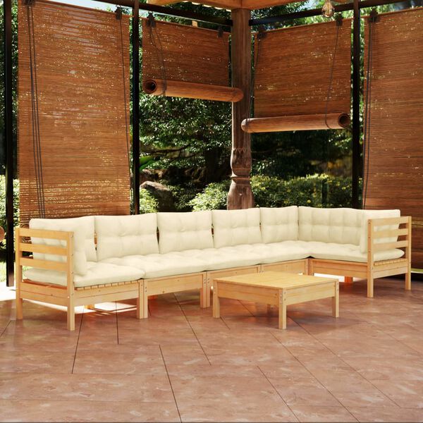 vidaXL Muebles de jardín 7 piezas cojines madera de pino color crema