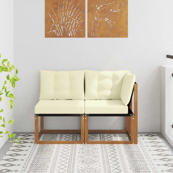 vidaXL Sof&aacute; de esquina y centro para exterior 2 Pieza Natural