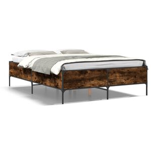 vidaXL Estructura cama madera ingenier&iacute;a metal roble ahumado 140x190cm