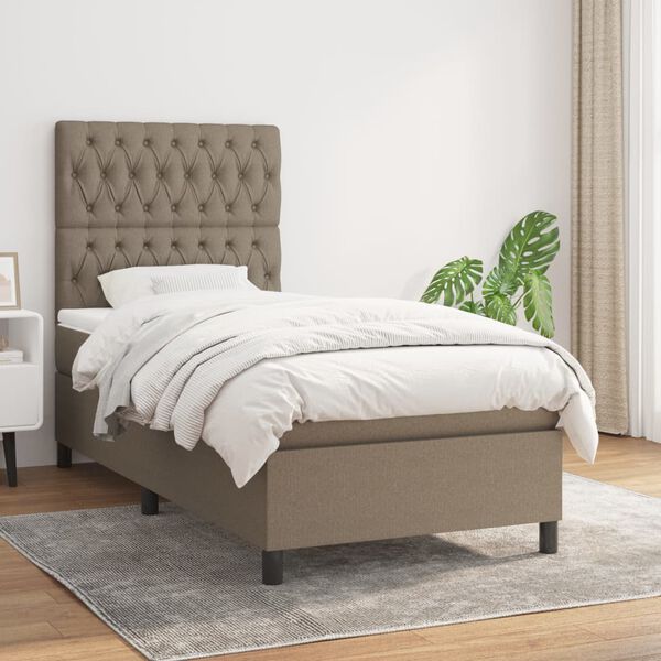 vidaXL Cama box spring con colch&oacute;n tela gris taupe 100x200 cm