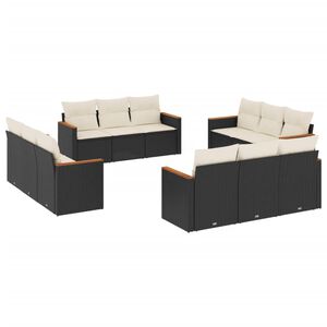 vidaXL Set de sof&aacute;s de jard&iacute;n 12 piezas cojines rat&aacute;n sint&eacute;tico negro