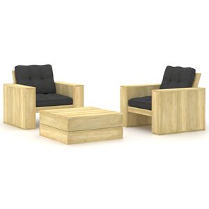 vidaXL Set muebles de jard&iacute;n y cojines 3 pzas madera pino impregnada