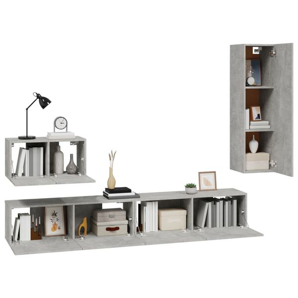 vidaXL Set de muebles de TV 4 pzas madera contrachapada gris hormig&oacute;n