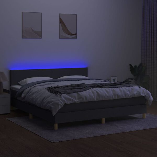 vidaXL Cama box spring con colch&oacute;n y LED tela gris oscuro 160x200 cm