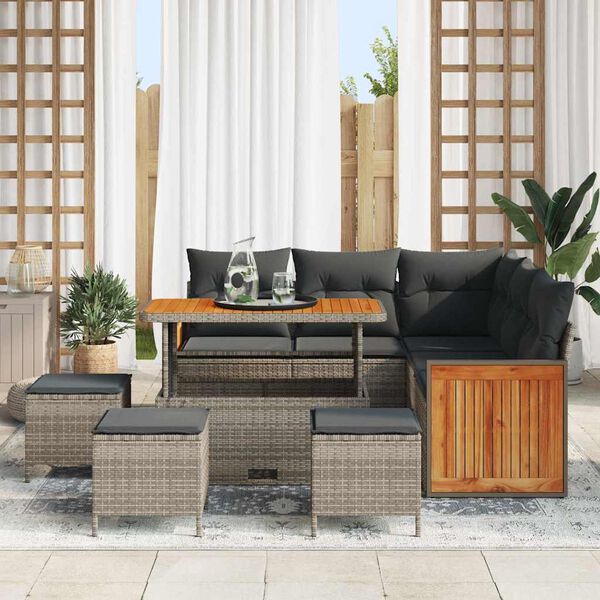 vidaXL Conjunto de sof&aacute;s de jard&iacute;n 9 pcs Gris rat&aacute;n sint&eacute;tico
