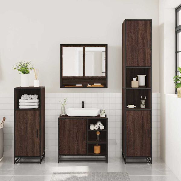 vidaXL Set de muebles baño 3 pzas madera contrachapada roble marrón