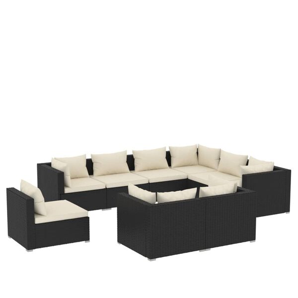 vidaXL Set de muebles de jardín 9 pzas y cojines ratán sintético negro