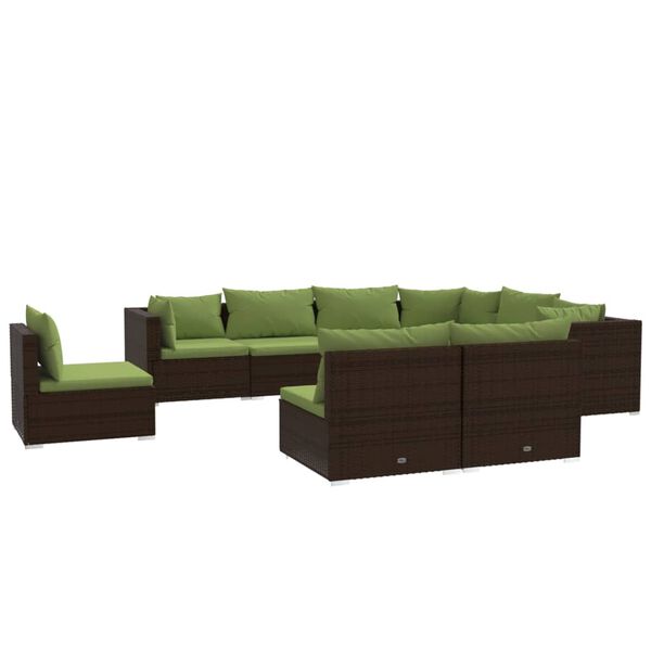 vidaXL Set muebles de jardín 9 piezas y cojines ratán sintético marrón