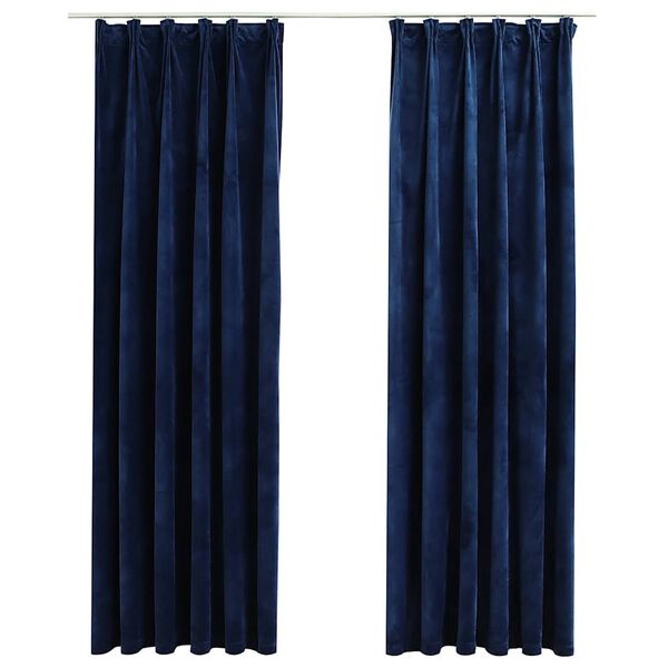 vidaXL Cortinas opacas ganchos 2 pzas terciopelo azul oscuro 140x225cm