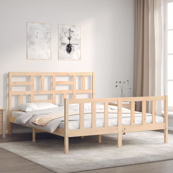 vidaXL Estructura de cama de matrimonio con cabecero madera maciza