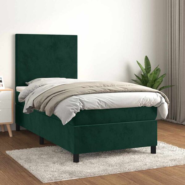 vidaXL Cama box spring con colch&oacute;n terciopelo verde oscuro 90x190 cm