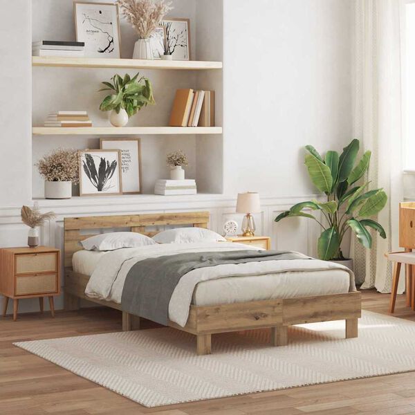 vidaXL Estructura de cama con LED Roble artesanal 135 x 190 cm