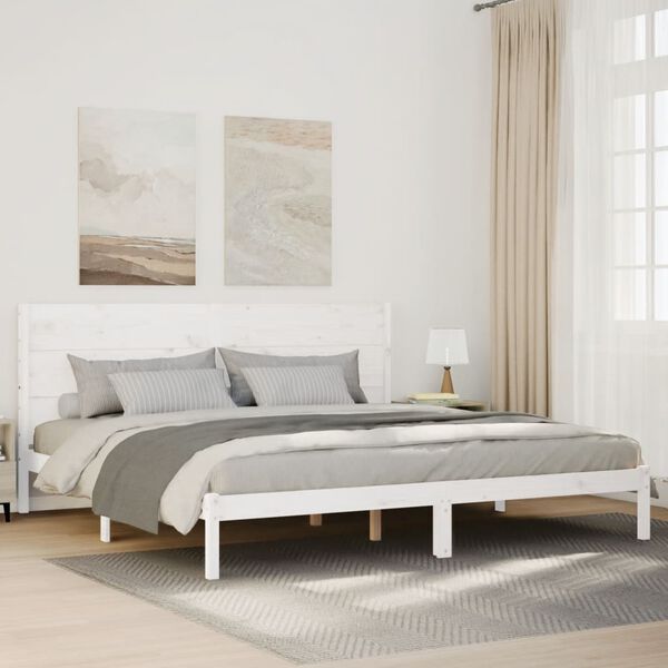 vidaXL Cama extralarga sin colch&oacute;n madera maciza blanca 160x220 cm