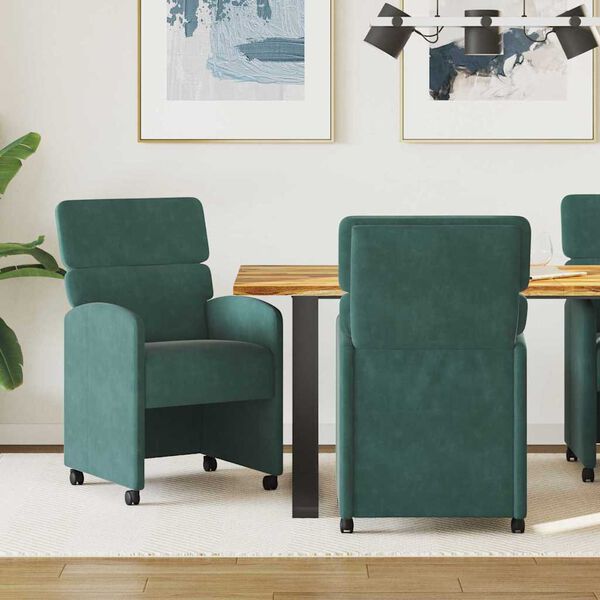 vidaXL Sillas de Comedor con Ruedas 2 pcs Verde oscuro 58 x 65 x 98 cm