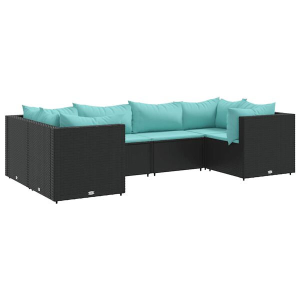 vidaXL Set muebles de jard&iacute;n 6 piezas y cojines rat&aacute;n sint&eacute;tico negro