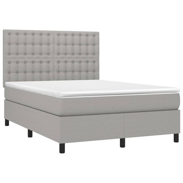 vidaXL Cama box spring colch&oacute;n y luces LED tela gris claro 140x200 cm