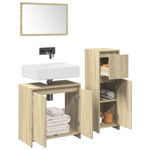 vidaXL Set de muebles de baño 3 pzas madera contrachapada roble Sonoma