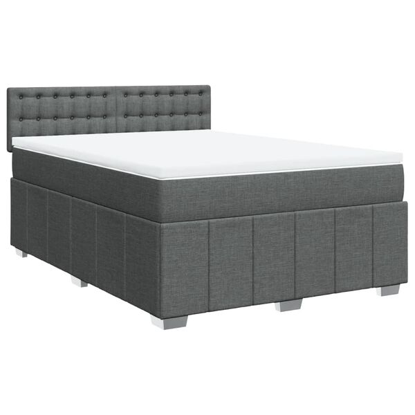 vidaXL Cama box spring con colch&oacute;n tela gris oscuro 140x200 cm