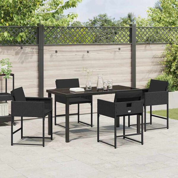 vidaXL Conjunto de Comedor de Jard&iacute;n 5 pcs Negro rat&aacute;n sint&eacute;tico