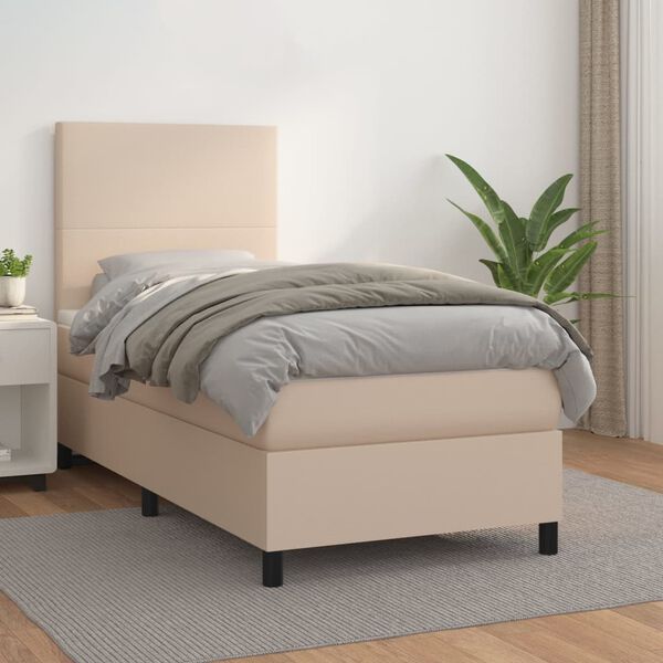 vidaXL Cama box spring con colchón cuero sintético capuchino 90x200 cm