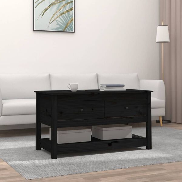 vidaXL Mesa de centro de madera maciza de pino negro 102x49x55 cm