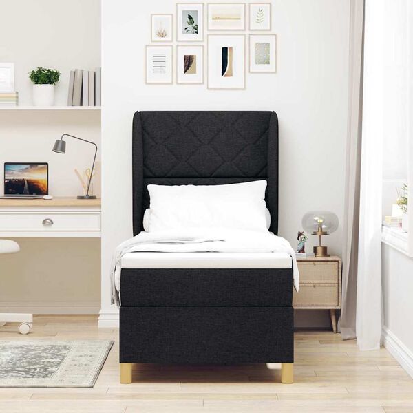 vidaXL Cama con Somier y Colch&oacute;n Gris Oscuro 90x190 cm de Tela Negro
