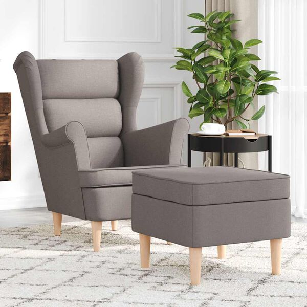 vidaXL Sill&oacute;n con taburete reposapi&eacute;s de tela gris taupe